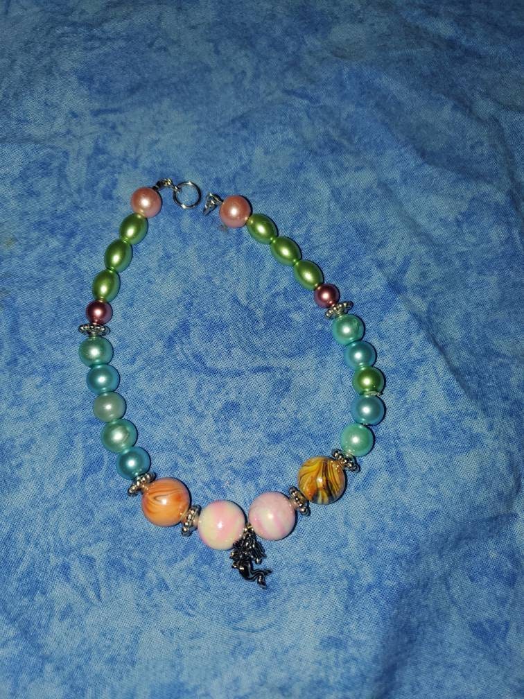 Handmade beaded jewelry set. 4 piece set - necklace, anklet, bracelet and earrings.