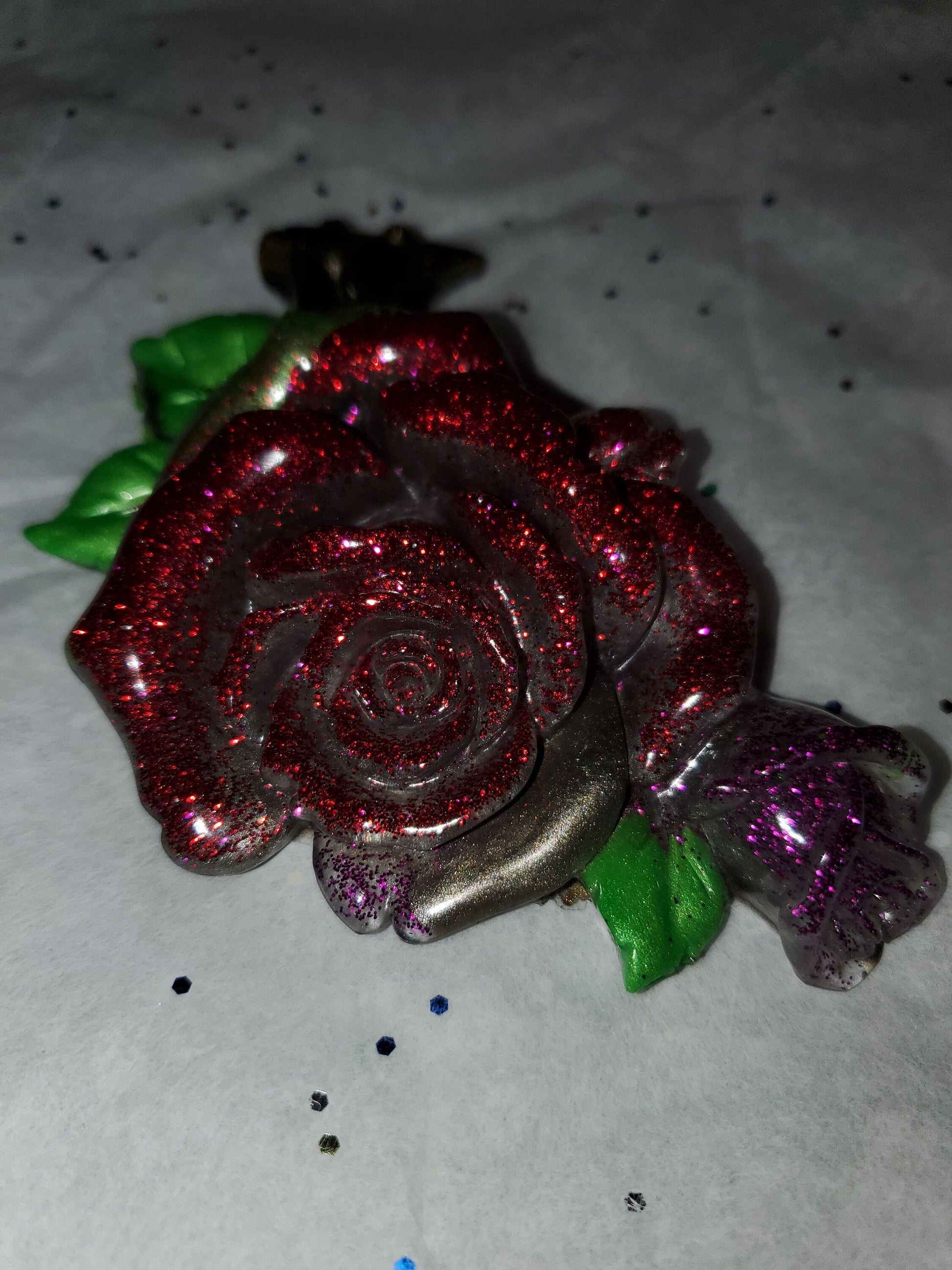 3D Resin Rose. Glittery red.