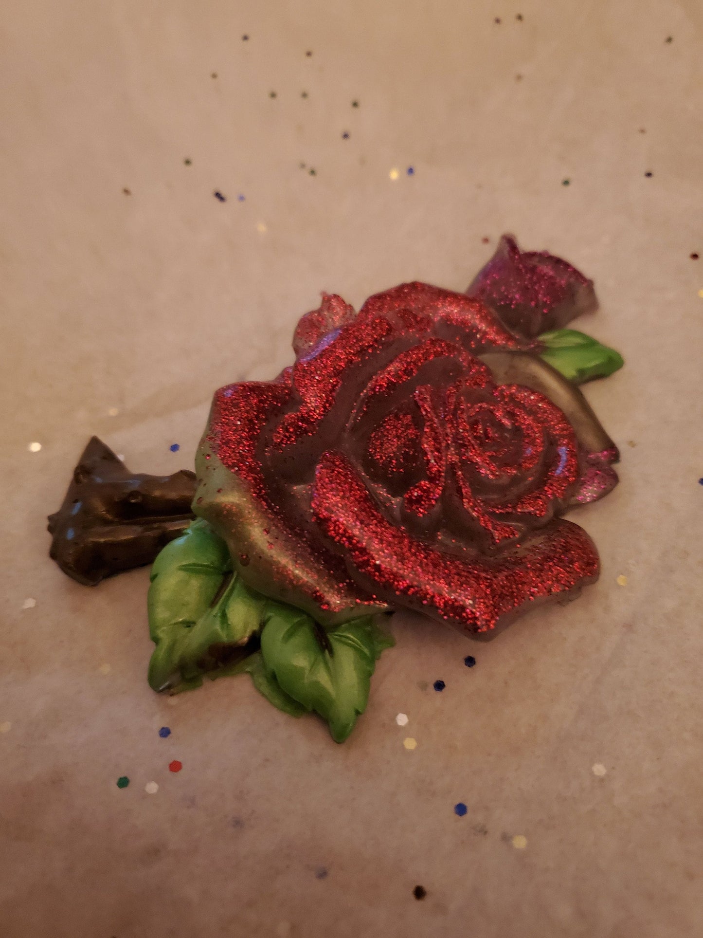 3D Resin Rose. Glittery red.