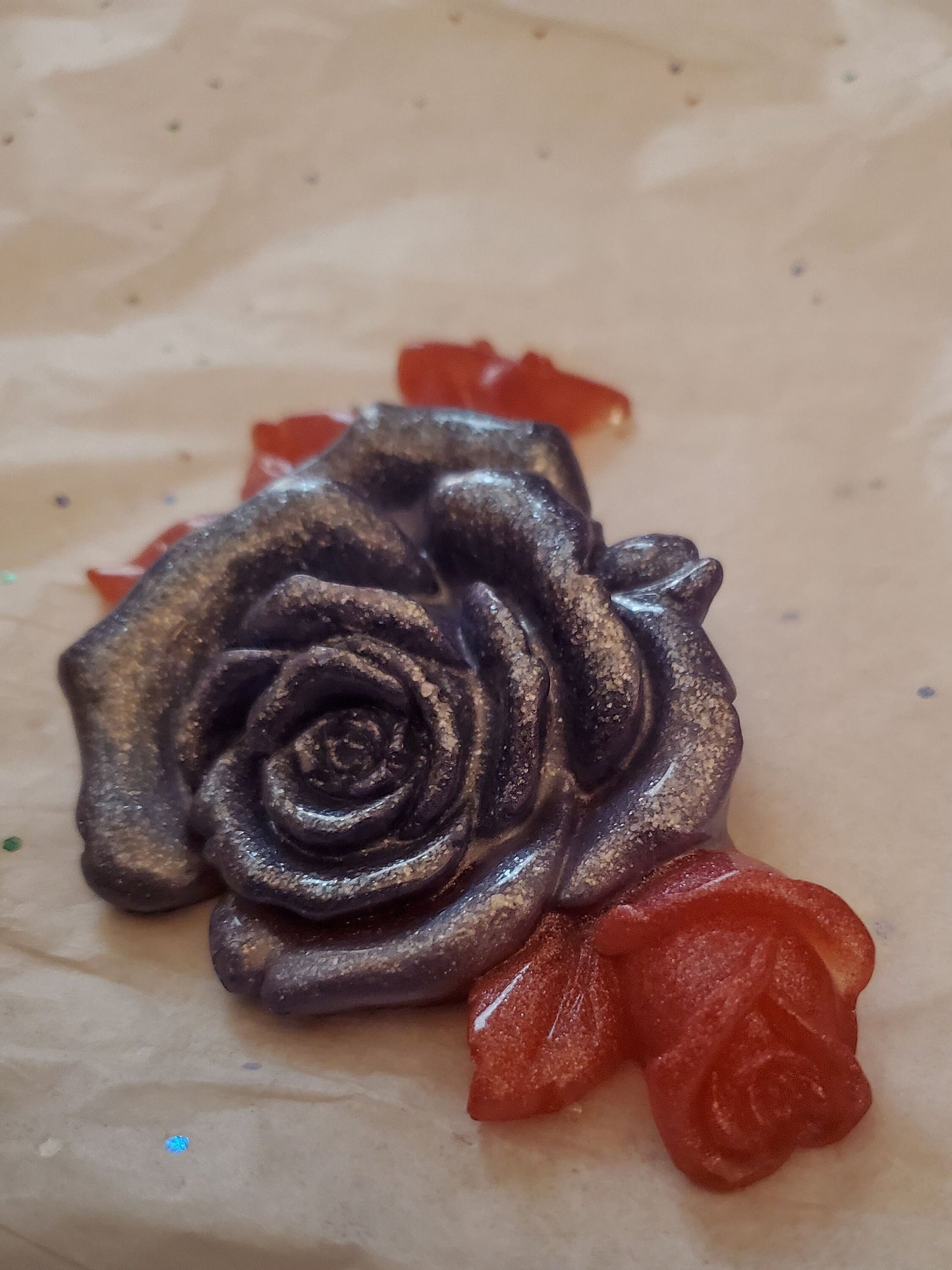 3D Resin Rose. Glittery purple.