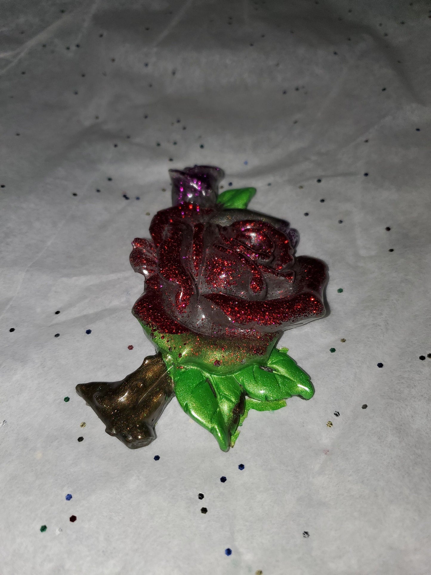 3D Resin Rose. Glittery red.