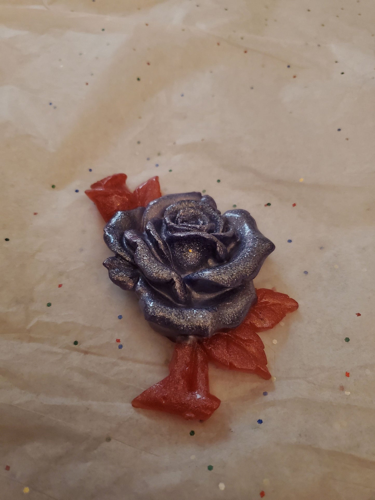 3D Resin Rose. Glittery purple.