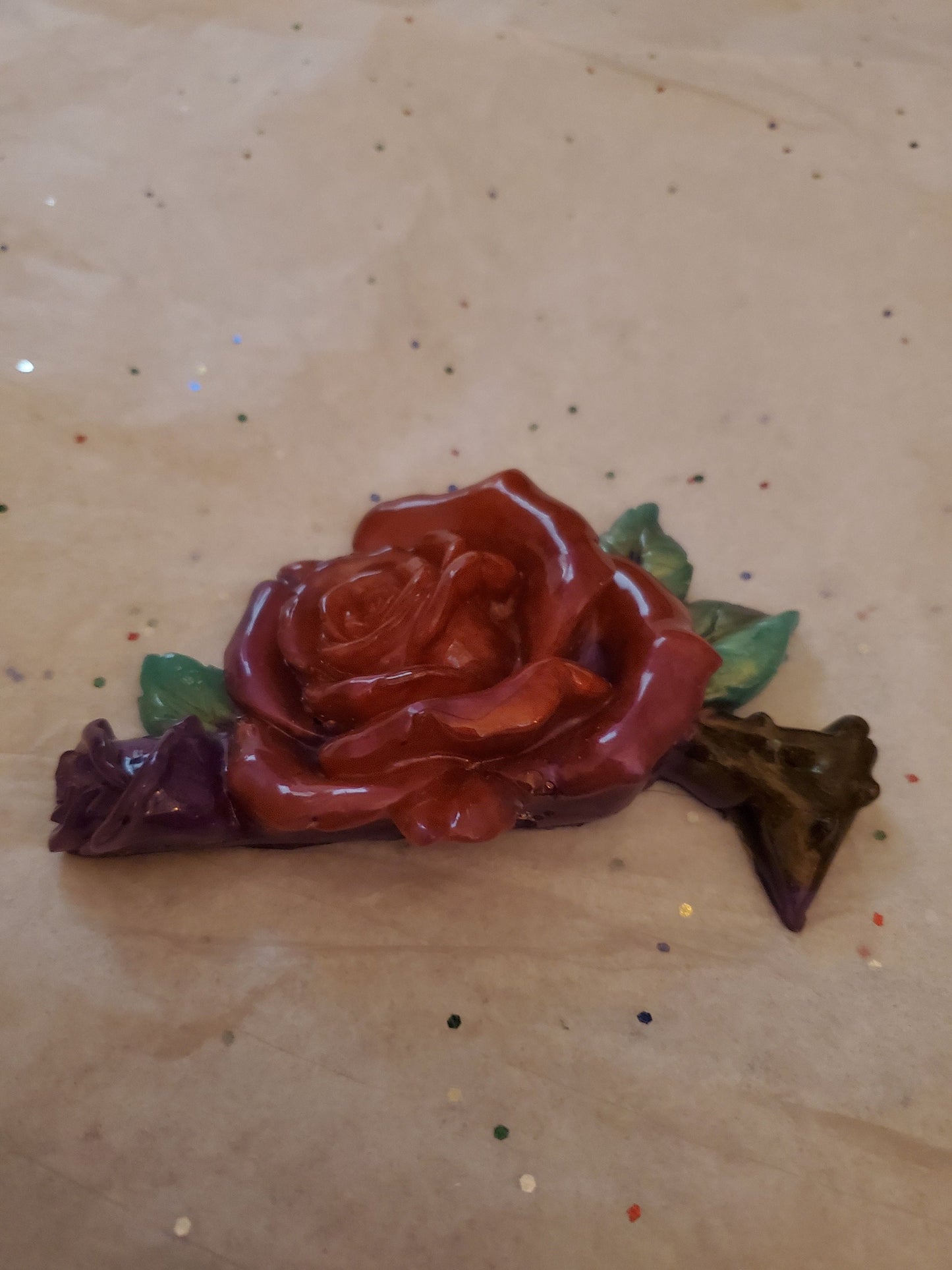 3D Resin Rose. Deep red and purple.