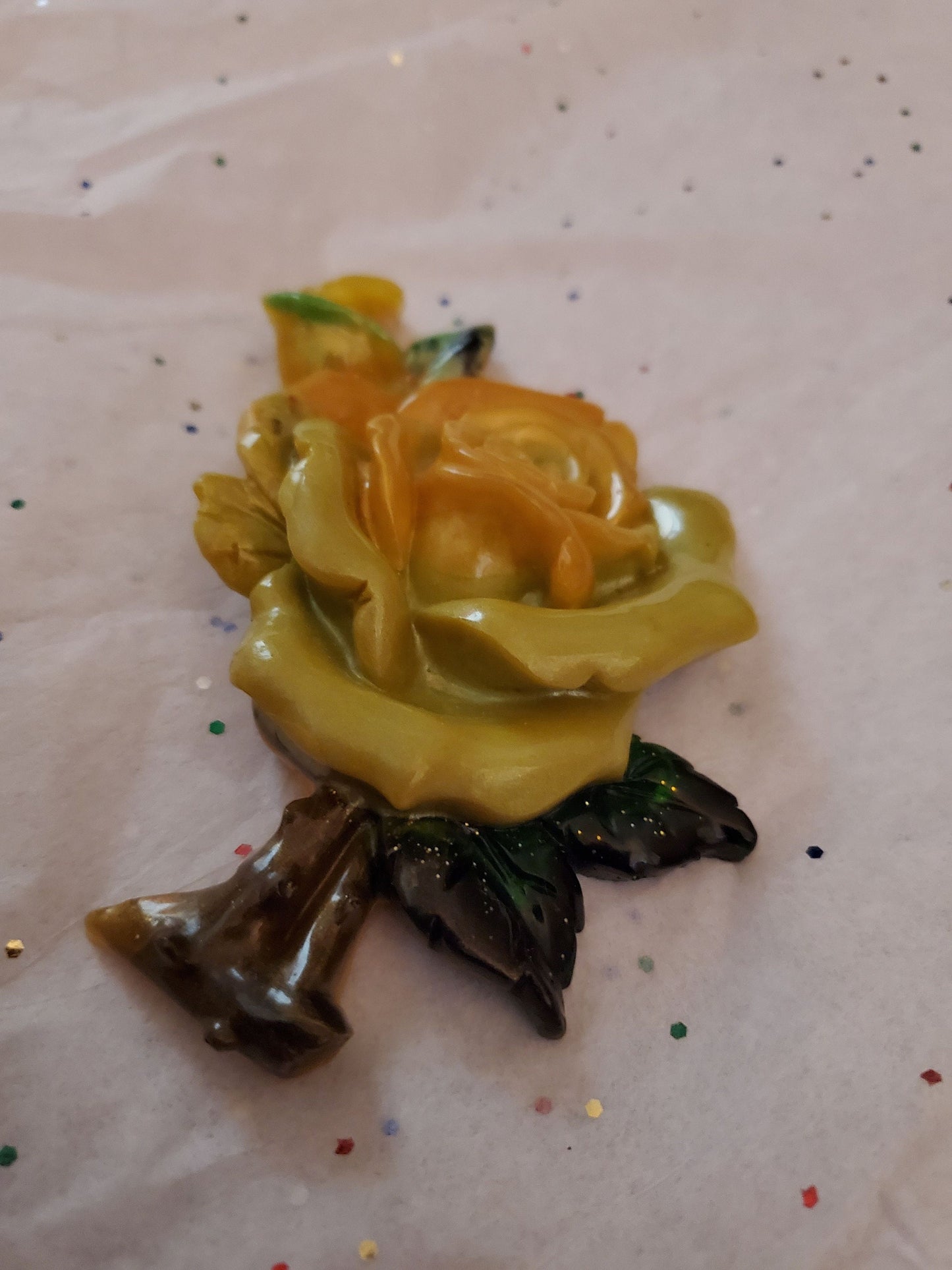 3D Resin Rose. Beautiful yellow and green.