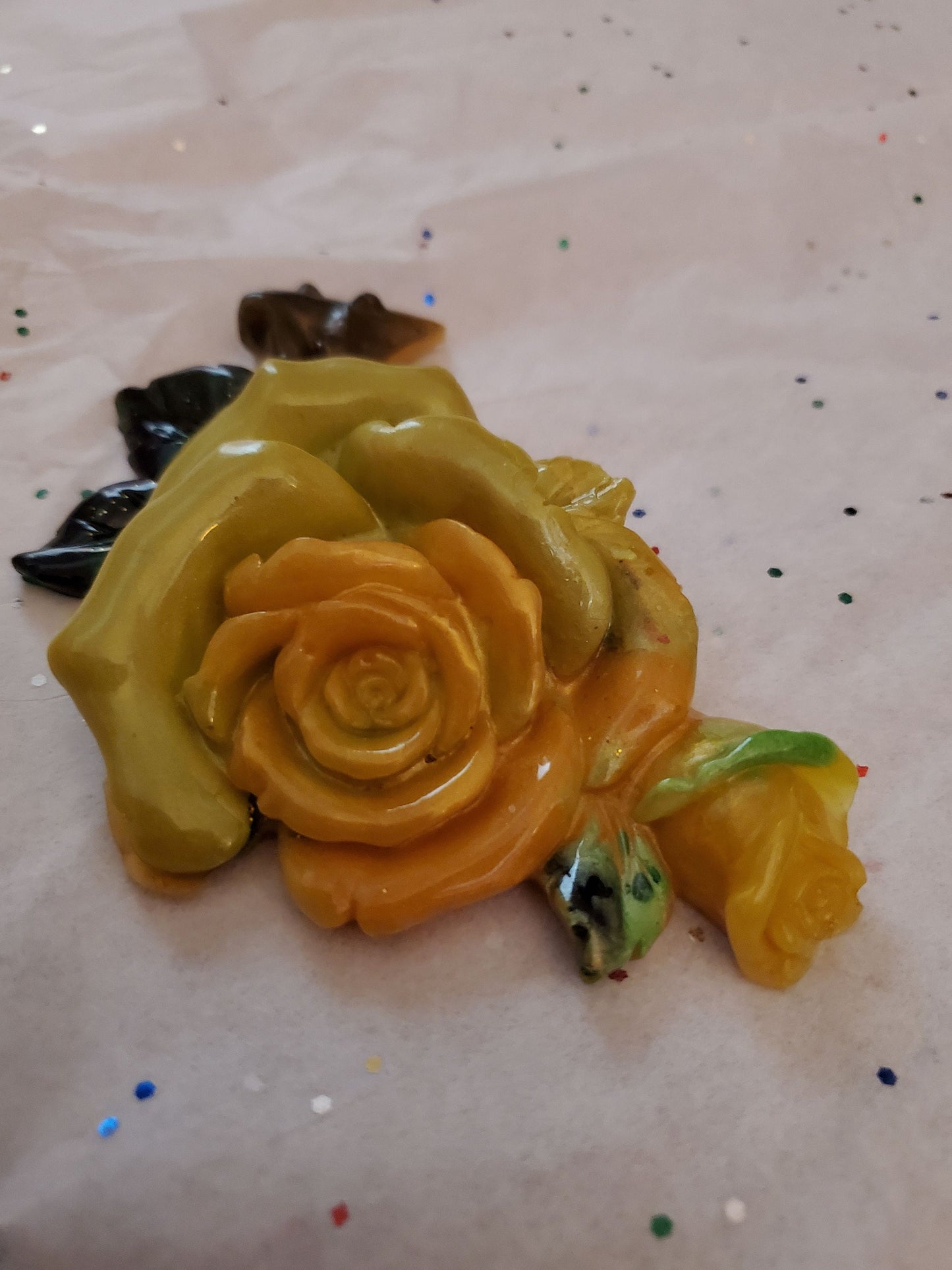 3D Resin Rose. Beautiful yellow and green.