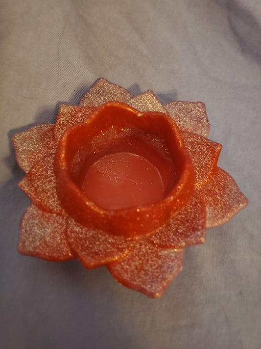 Resin lotus flower tea light candle holder. Resin art. Resin made. Resin decor. Beautiful glittery pink and clear pattern!